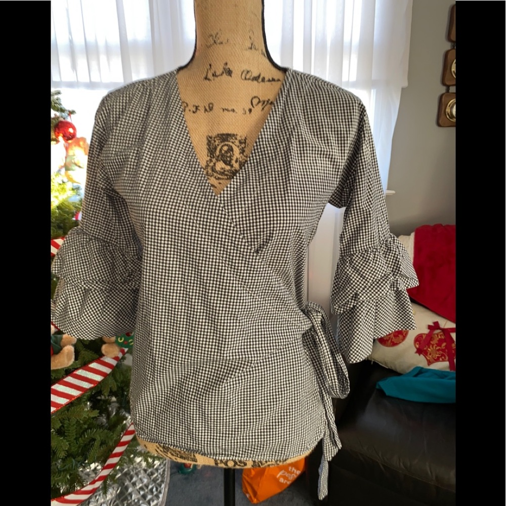 Loft Gingham Print Wrap Blouse